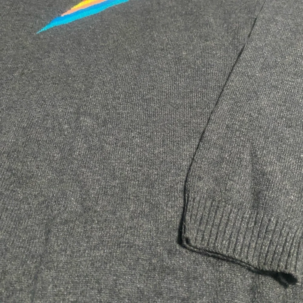Gray Crewneck Sweater with Red Lightning Bolt
